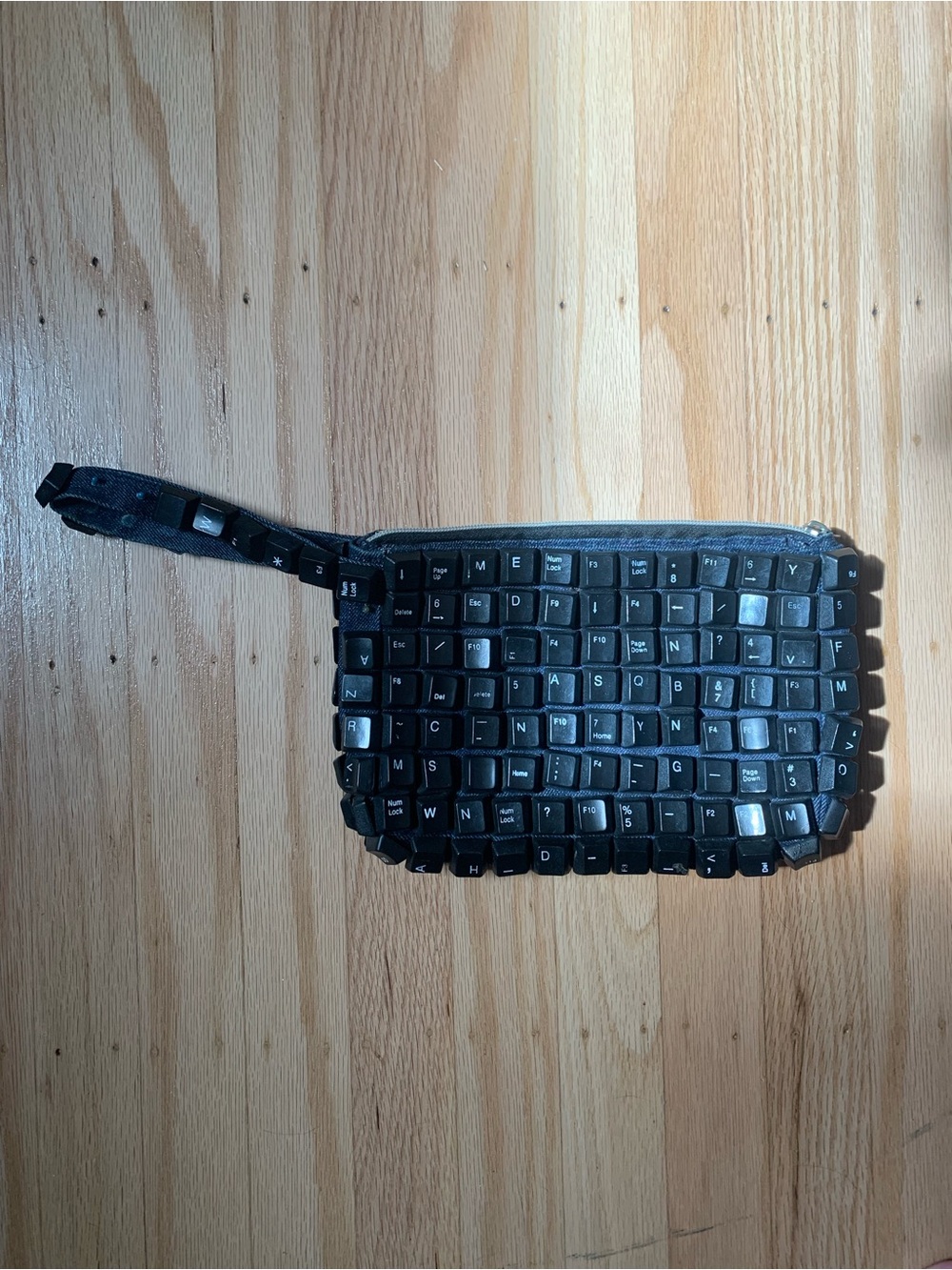 Black keyboard wristlet purse with zipper closure